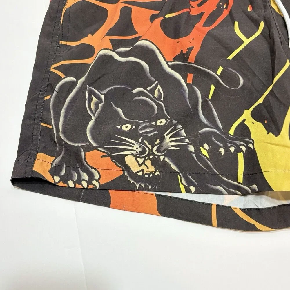 Ed Hardy Panther Swim Trunks Shorts Men's L Black 5” Inseam Nova Men